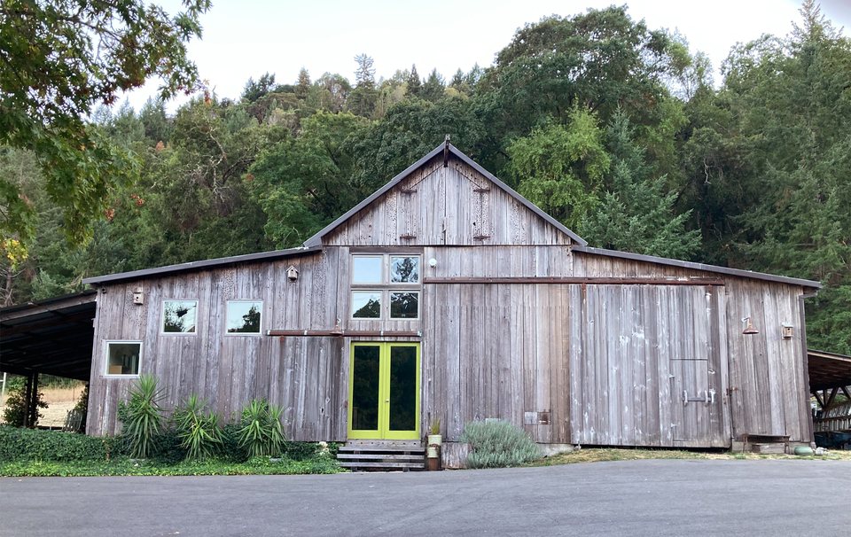 Barn with yellow-green door